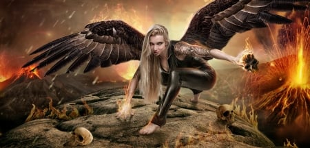 Angel - blonde, dark, girl, skull, wings, jason hahn, fantasy, luminos, angel