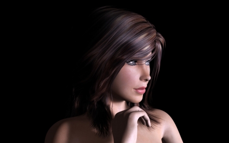 Girl - face, rendering, black, luminos, girl