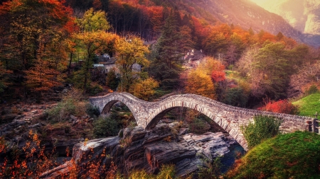 Ponte dei Salti - trees, water, Bridge, architecture, river, construction, Switzerland, country, Ponte dei Salti