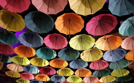 Umbrellas at Night - photo, colors, night, umbrellas