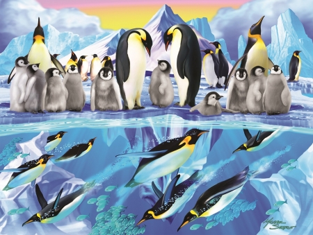 Penguins place - art, blue, penguin, michael sarle, fantays