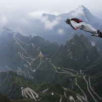 Wingsuit flyer above Tianmen Mountain