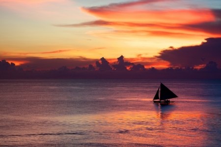 Wonderful time - river, sunset, sun, boat