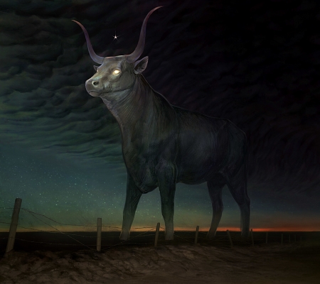 There are no stars here - cow, fantasy, maria zolotukhina, art, dark, horns