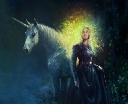 Stardust - fantasy, girl, unicorn, art, luminos, dagmara matuszak