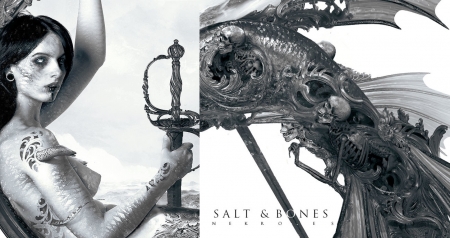 Salt and bones - nekro, collage, girl, salt and bones, black, fantasy, white, mermaid, bw