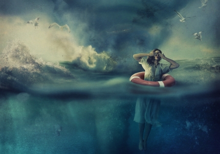 Storm - woman, girl, blue, water, creative, sea, fantasy, storm