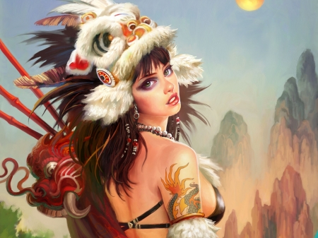 Fantasy girl - art, mask, girl, luminos, fantasy