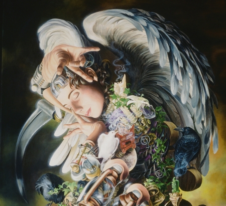 Finis lacrimatio - fantasy, hand, painting, wings, girl, angel, art, heidi taillefer