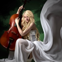 Girl in a white Dress with a cello