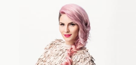 Lea Sirk - woman, slovenia, girl, eurovision, 2018, singer, white, lea sirk, pink