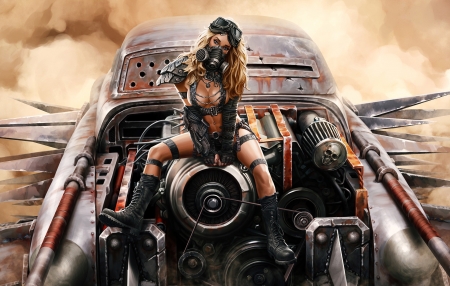 Fantasy girl - apolcalyptic, girl, fantasy, car