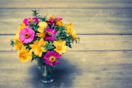 Flowers - vase, yellow, flower, bouquet, pink