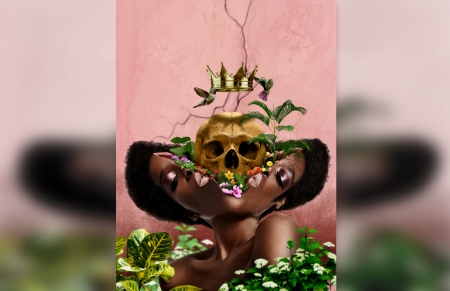 Artistic - plants, woman, photomanipilation, skull