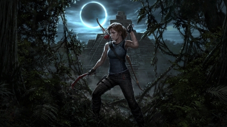 Lara Croft - moon, fantasy, lara croft, girl, shadow of the tomb raider, luminos