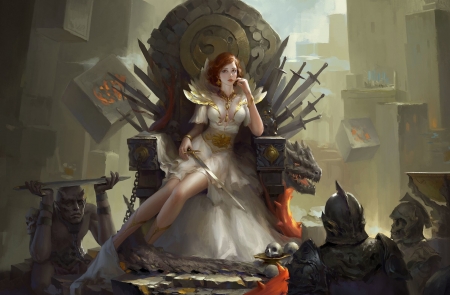 Surrender - frumusete, throne, fantasy, girl, qq, surrender, luminos