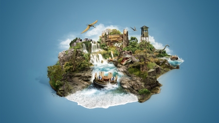 Jurassic Park Island - fantasy, summer, blue, jurassic park, island