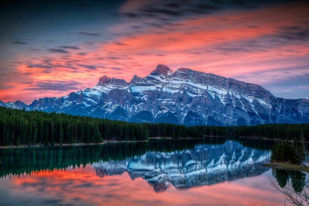 Sunset Reflection - nature, lake, forest, canada, sunset, mountains