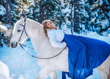 ♥ - snow, girl, winter, blue