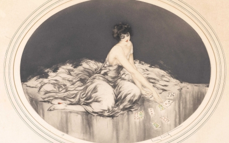 Solitaire - pictura, vintage, painting, louis icart, girl, art