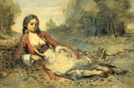 Algerian girl - algerian, pictura, jean baptiste camille corot, painting, girl, art