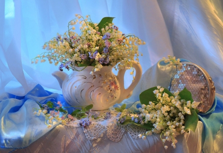 Still Life - vase, blossoms, lily of the valley, spring, flower, bouquet