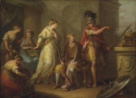 Hector upbraiding Paris for his retreat from battle - painting, hector, art, man, pictura, angelica kauffmann, paris