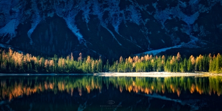 Lake Braies-Italy - trees, nature, lake, mountains, italy, reflection