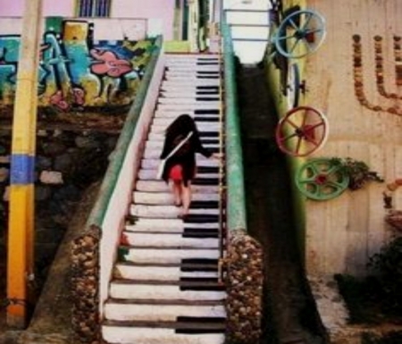 Chile - stairs, woman, piano, people, chile, keys