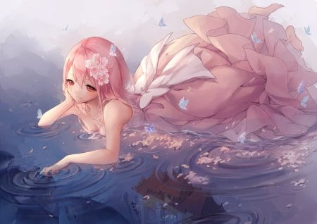 Xuan Ying - vara, girl, water, summer, chario f, blue, pink, anime, manga, xuan ying, dress