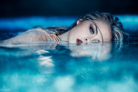 Iced lake - woman, alessandro di cicco, girl, blue, water, model