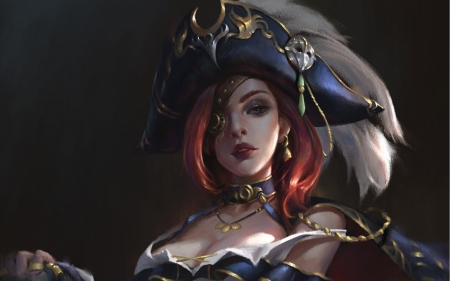 Miss Fortune - face, art, hat, lol, girl, luminos, miss fortune