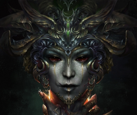 Queen - face, girl, luminos, fantasy, tong wang