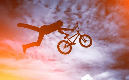 :) - summer, cloud, silhouette, jump, man, bycicle, vara, sky