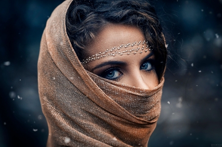 Beauty - alessandro di cicco, scarf, woman, model, girl, eyes, jewel