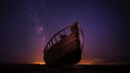 Boat - purple, summer, boat, stars, vara, sky