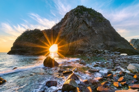 Sunset in Senganmon,Japan - nature, sky, japan, clouds, senganmon, sunset, sea, rocks