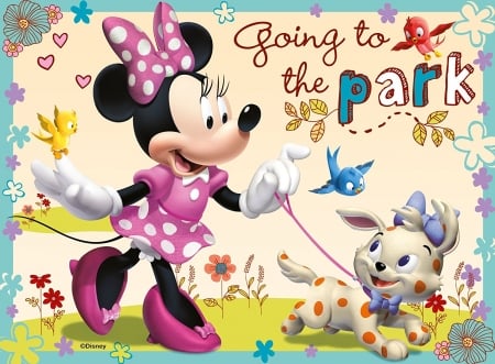 Going to the park - child, minnie mouse, bow, fantasy, pink, puppy, disney