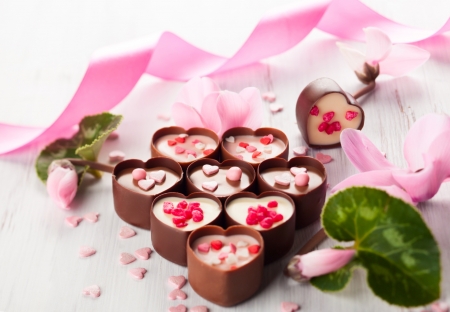 Sweet Valentine's Day! - sweets, pink, heart, dessert, food, valentine, chocolate, flower