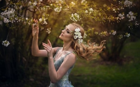 Beauty - woman, girl, wind, spring, model, flower