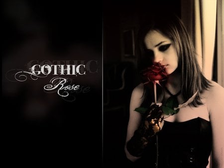 Gothic Rose - woman, goth, gothic, rose, curtain