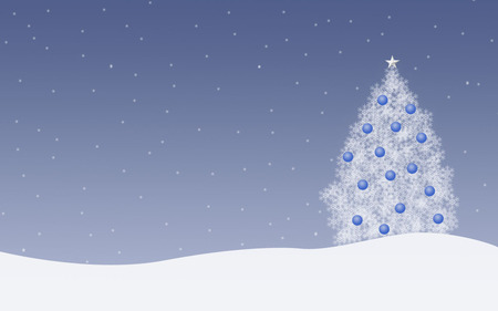 Silent Night: Winter Christmas Tree - season, hill, snowflake, xmas, winter, christmas, fir, white, evergreen, snow, blue, holiday, tree, seasonal