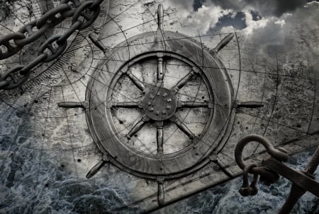 Ships Wheel - abstract, wood, ship, rudder, ship wheel, ocean, wheel