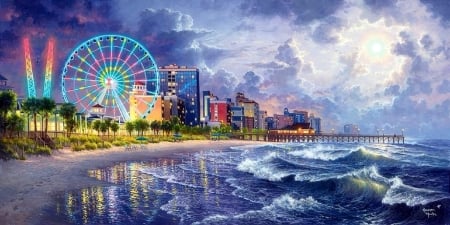 The Grand Strand - clouds, summer, attractions in dreams, paintings, beaches, sea, seaside, nature, amusement park, amusement parks, love four seasons, sky