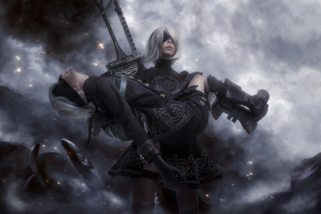 Nier Automata - black, fantasy, blind, girl, nier automata, luminos