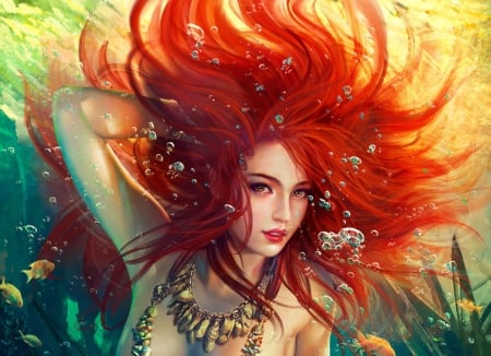 Mermaid - summer, mario wibisono, frumusete, fantasy, redhead, mermaid, underwater, vara, luminos