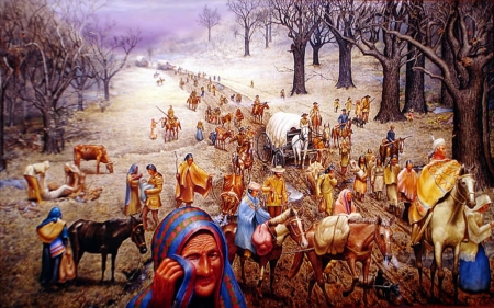 Trail Of Tears - women, horses, children, people, snow, men, winter