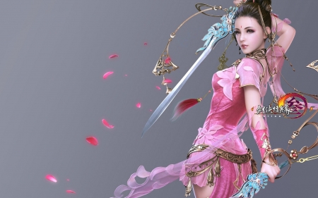 Fantasy girl - fighter, fantasy, girl, sword, pink