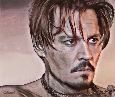 Johnny Depp - cehenot, painting, face, art, pink, portrait, man, pictura, actor, by cehenot, johnny depp