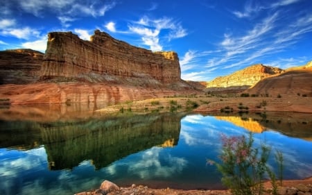 Grand Canyon Lake Reflection - clouds, nature, lake, reflection, sky, canyon